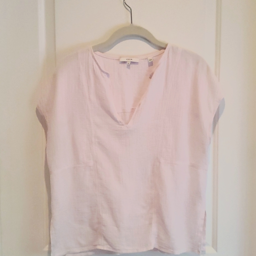 Vince pink crinkle cotton splitneck Popover xs